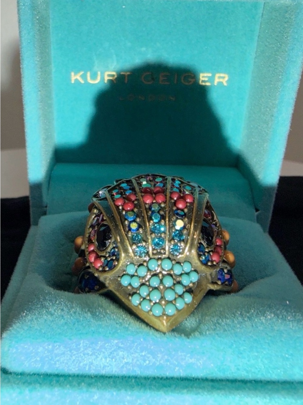 NWT Kurt Geiger Multicolor Crystal Cocktail Ring XL Dome Size 9 STATEMENT Piece - Picture 3 of 3